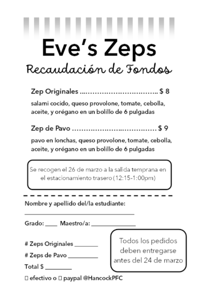 Eve's Zeps fundraiser flyer