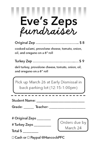 Eve's Zeps fundraiser flyer