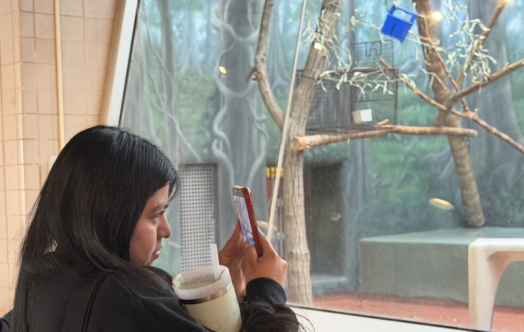 A student is taking a picture of an exhibit