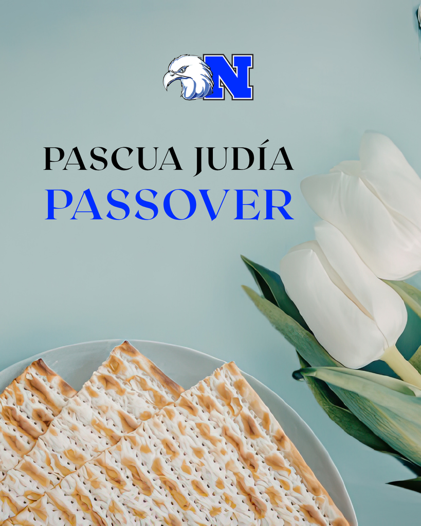 A plate of matzah with white tulips and text "Passover".