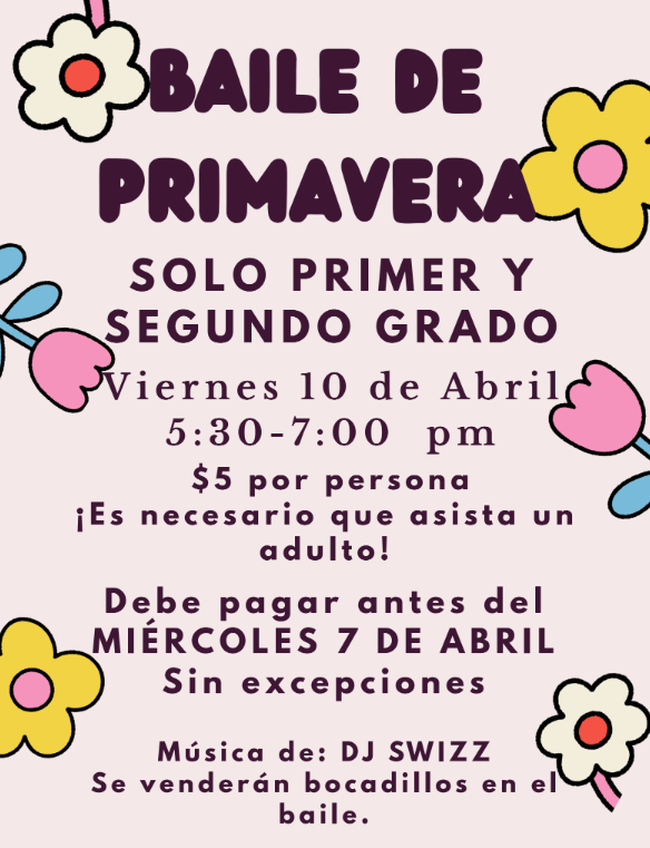 Flyer about the Spring Fling Dance in Spanish