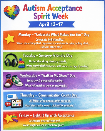Autism Acceptance Spirit Week Flyer in English