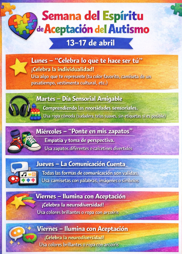 Autism Acceptance Spirit Week Flyer in Spanish