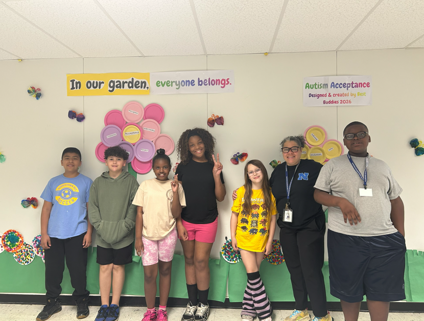 The principal and fourth grade students after a special lunch
