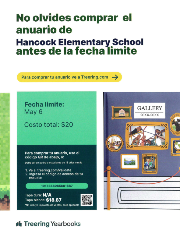 A flyer with information about buying the yearbook in Spanish