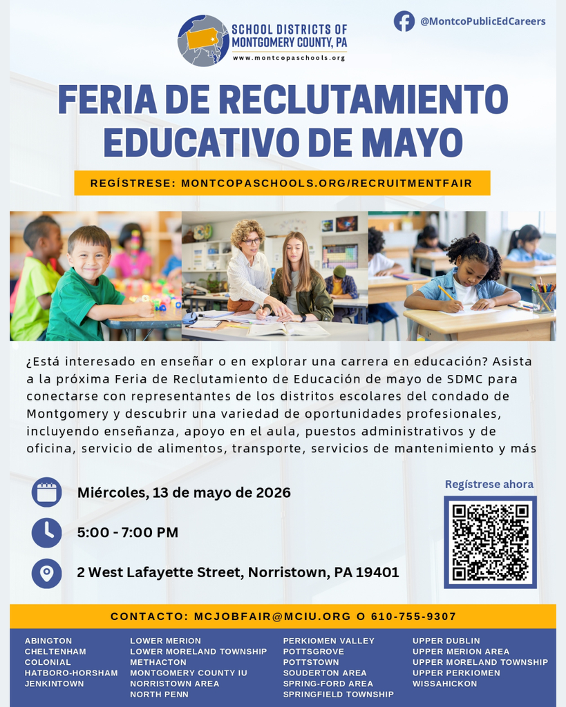 Spanish Flyer for May Recruitment Fair. Details in caption.