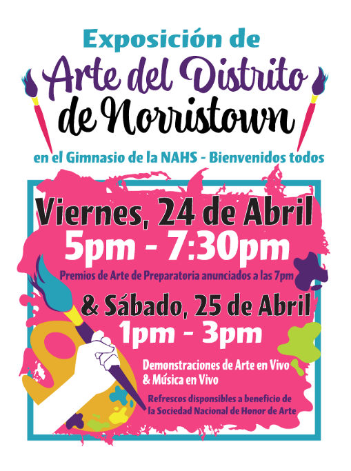 A flyer about the district wide art show in Spanish