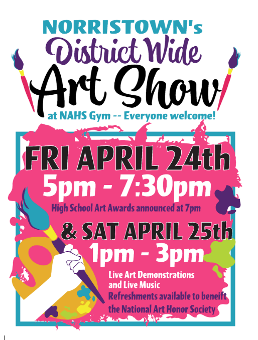 A flyer about the district wide art show in English