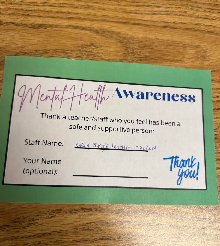 A form a student filled out, stating they feel safe and supported by every teacher in the building.