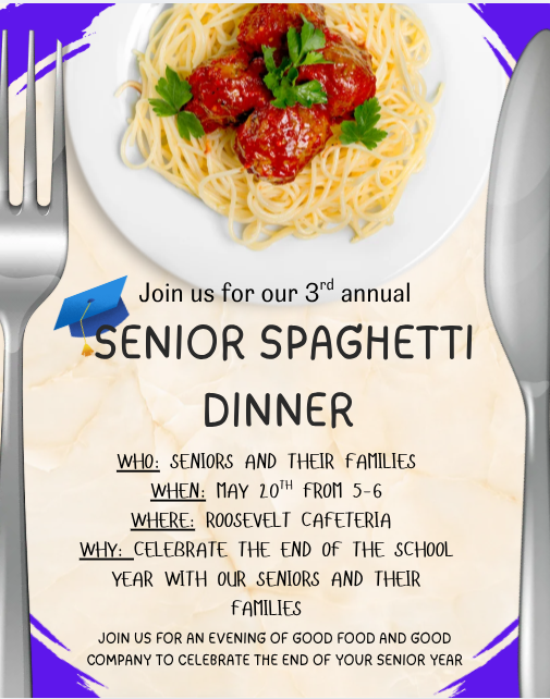 A flyer for the senior Spaghetti Dinner.