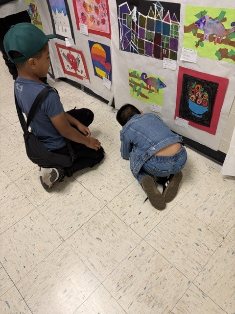 Students looking for art