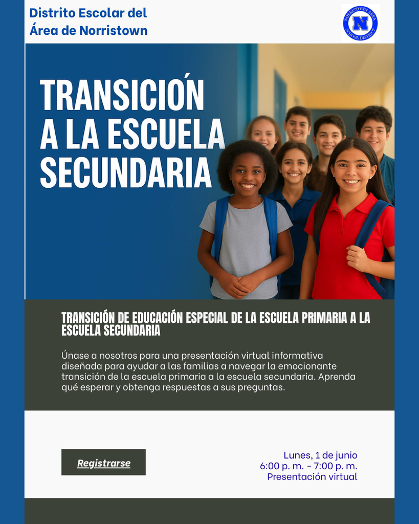 Spanish Elementary to Middle School Transition Parent Information Session Flyer. Details in caption.