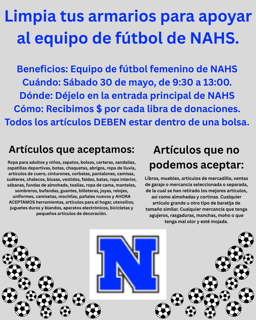 Spanish flyer for girls soccer clothing drive. Details in caption.