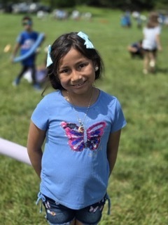 A student is ready for Field Day games.