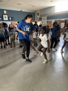 A student dances to fun music at Field Day.