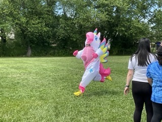Unicorn was the winner at the inflatable costume race during our field day assembly.