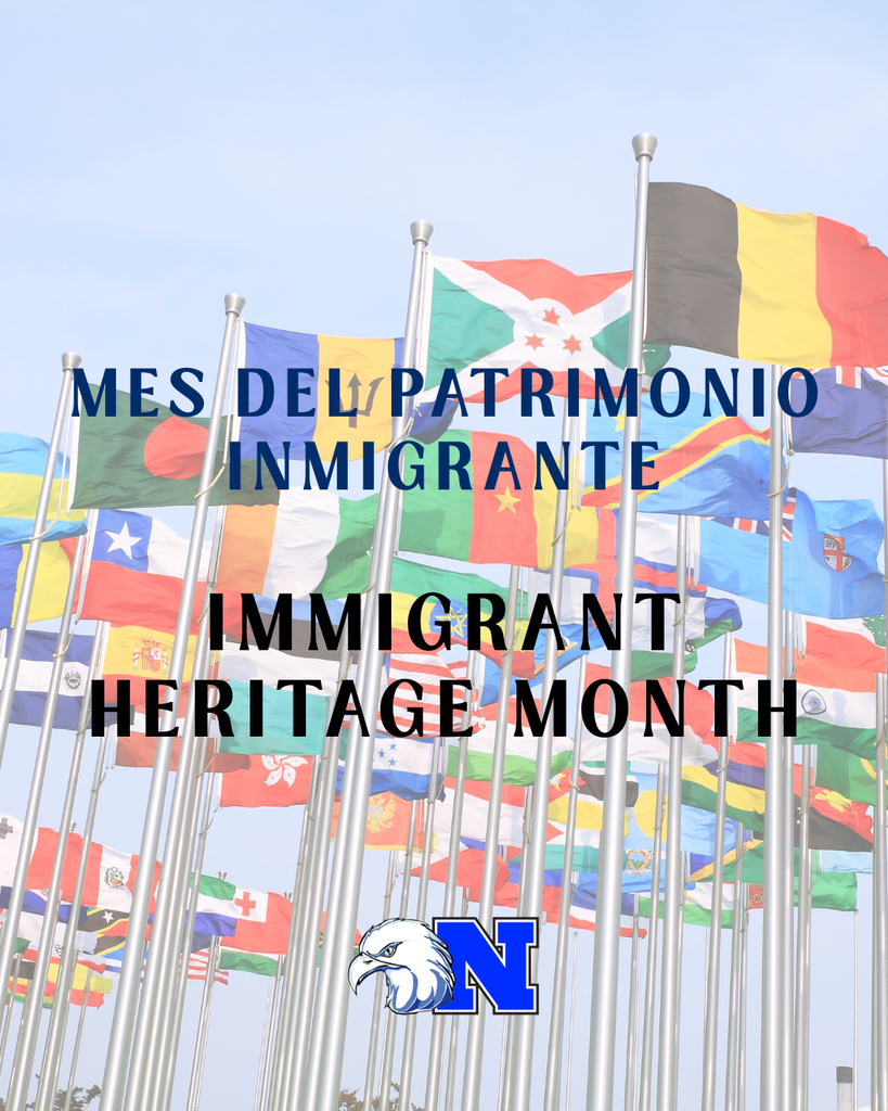Immigrant Heritage Month graphic with flags of countries across the world and NASD logo.