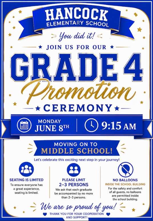 A flyer sharing the details of the 4th grade moving up ceremony. 