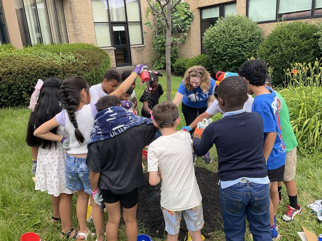 Mrs. Krause's class gives our new Honey Locust tree a big drink of water.