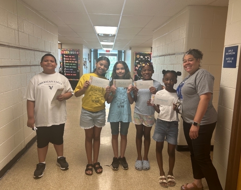 Attendance winners with the principal.