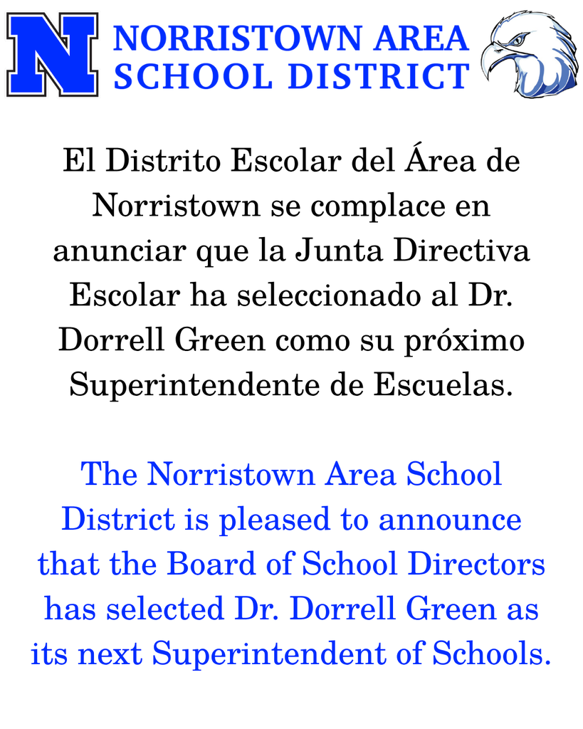 Announcement of update on the Superintendent search. Full details in caption.