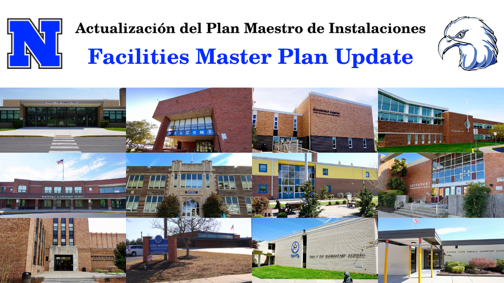 Collage of NASD buildings with text "Facilities Master Plan Update"