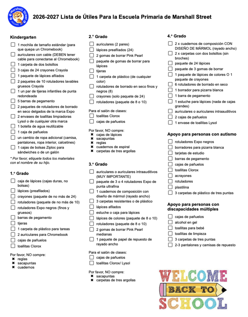 26-27 Supply List (Spanish)