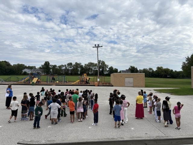 Second graders have recess orientation, learning how to play in a safe, respectful, and responsible way.