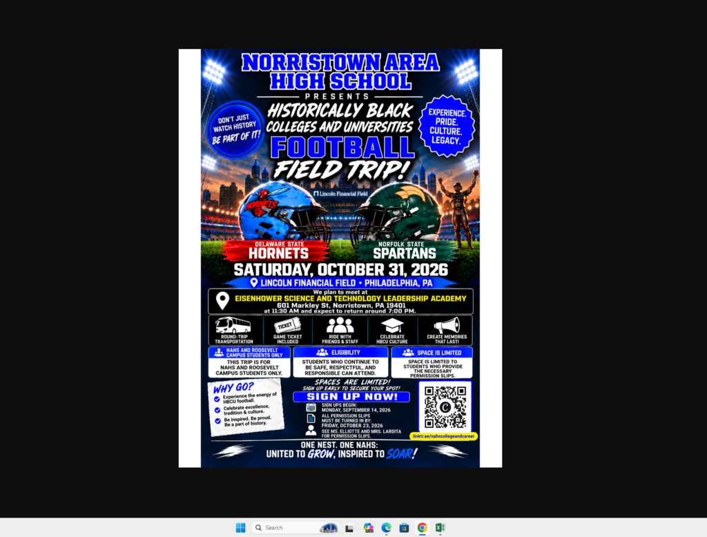 Flyer with information about a free trip to see an HBCU football game