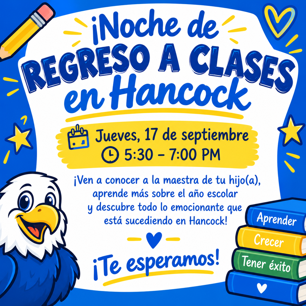 Back to school night flyer (Thursday, September 17 from 5:30 - 7:00) in Spanish