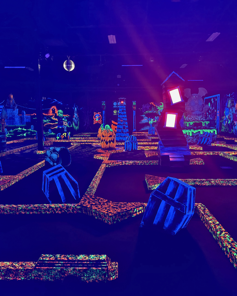 Inside Monster Mini Golf course.