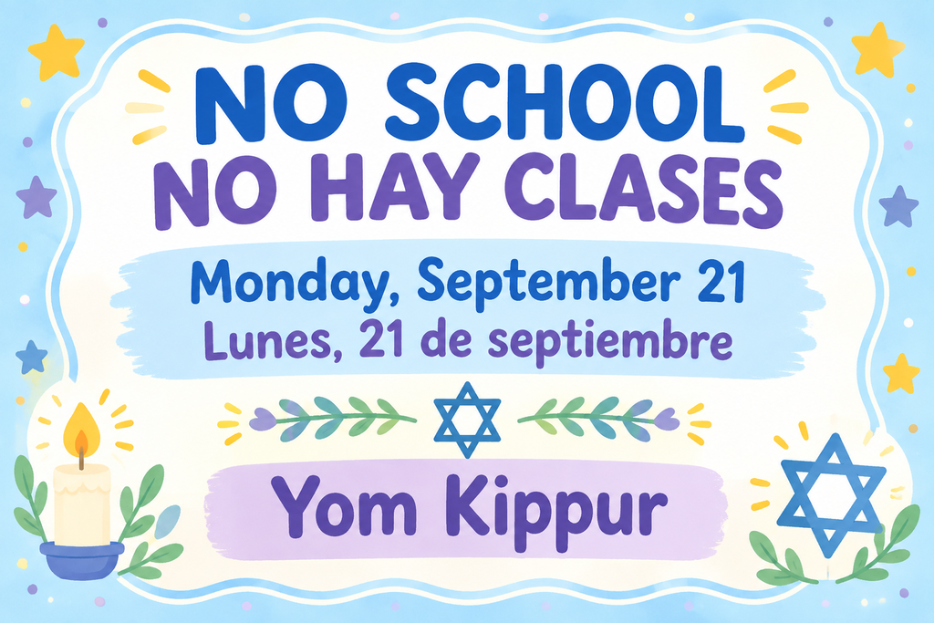 No school Monday September 21 due to Yom Kippur