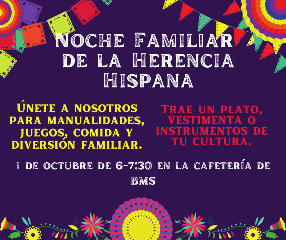 Spanish text inviting families to Hispanic Heritage Celebration at Blockson on October 1
