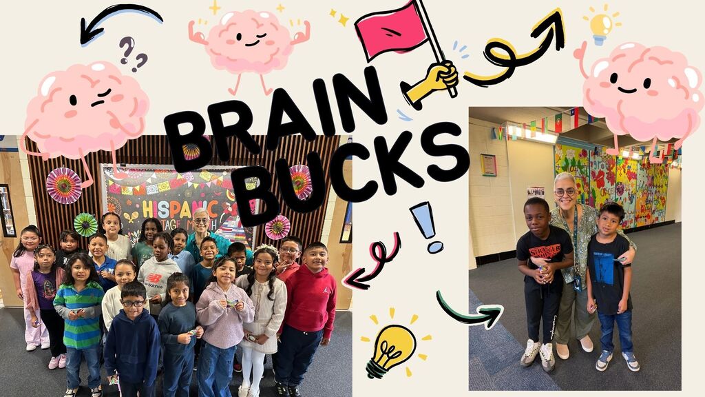 Two pictures of students who earned brain bucks