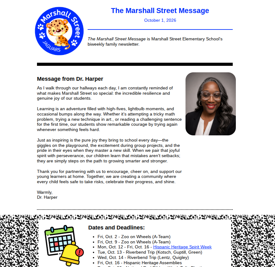 screenshot of part of the Oct 1 newsletter
