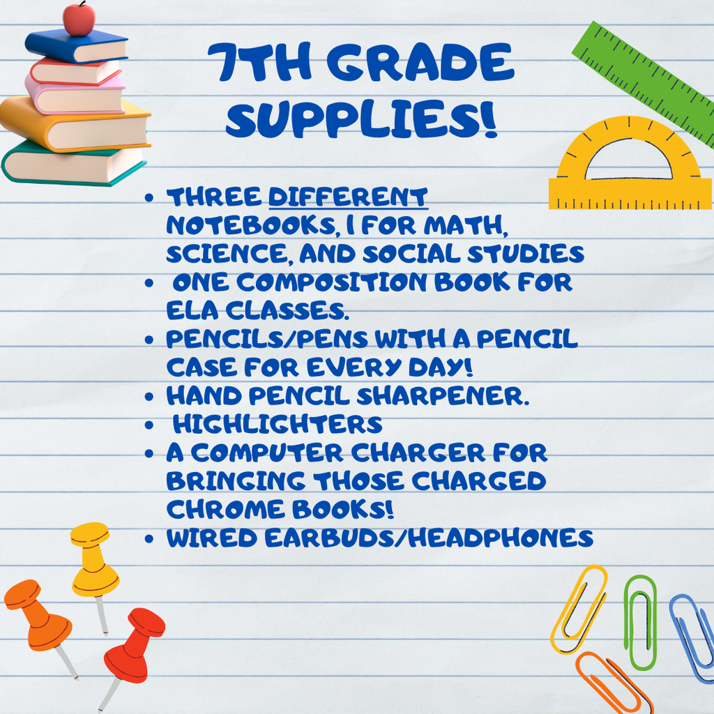 7th grade supply list