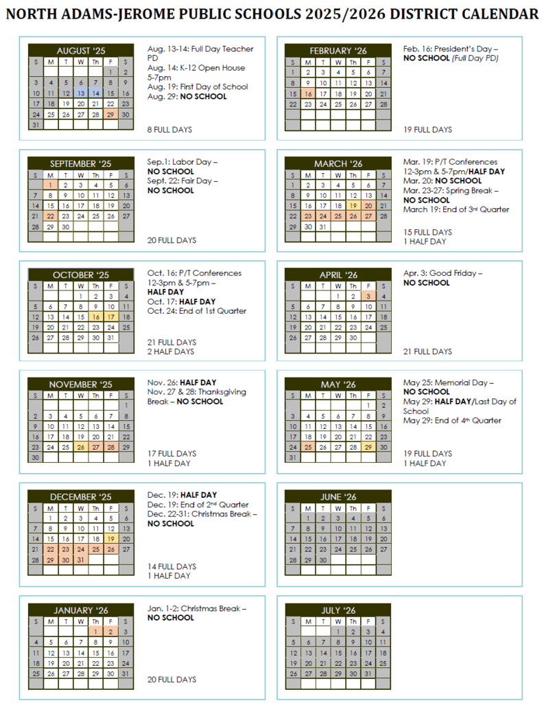 2025/2026 NAJ Calendar