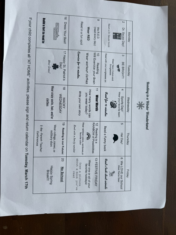 Dress up days for March is Reading Month!!