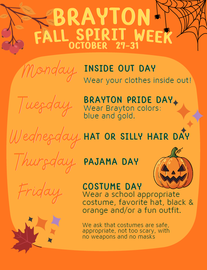 Brayton Spirit Week, 10/27-10/31 | Brayton Elementary School