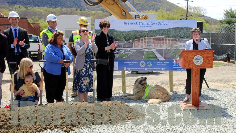 Mayor Jennifer Macksey speaks at the groundbreaking ceremony for the new Greylock School.
