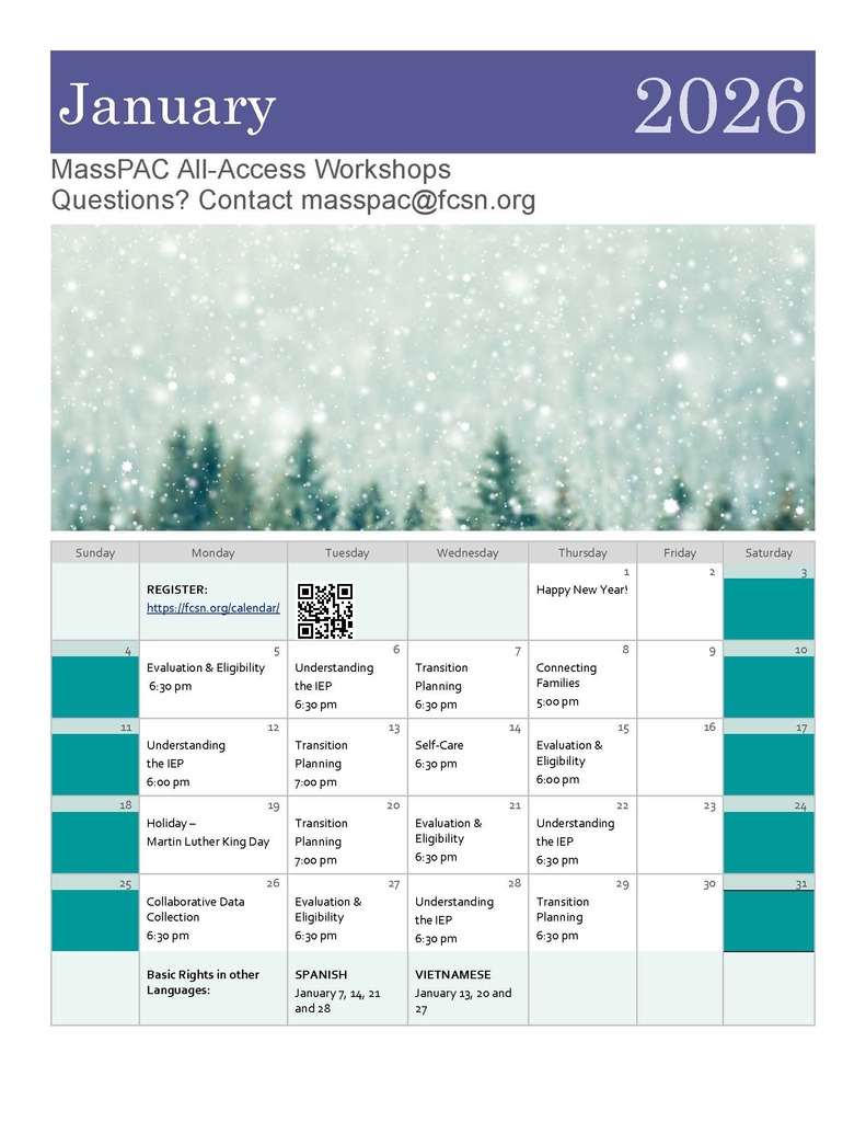 MassPAC All-Access Workshop calendar