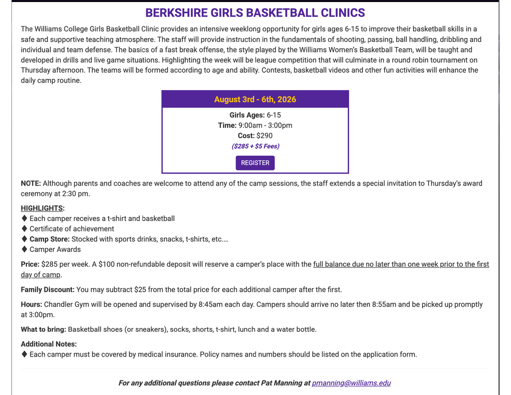 Williams Girls Basketball Clinic 2026