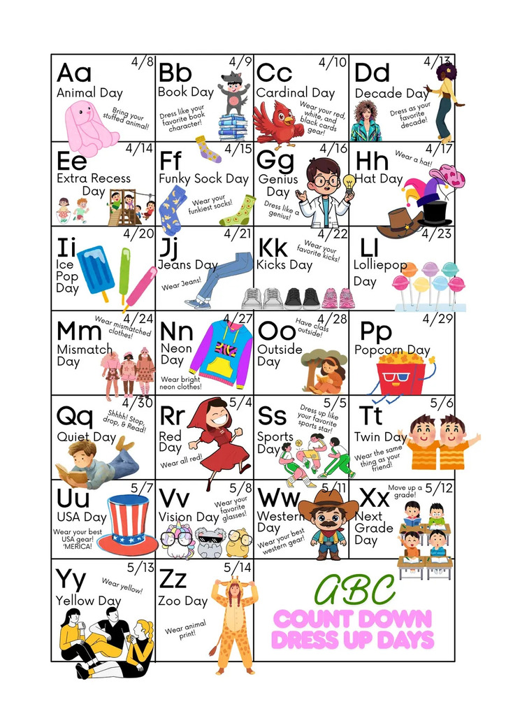 ABC Count Down Dress Up Days