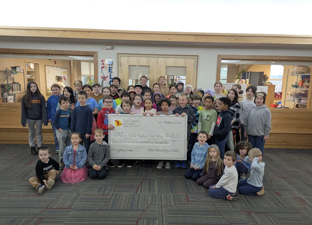 Rowe Elementary School students raised $1,214 for the Good Neighbors Food Pantry in Charlemont