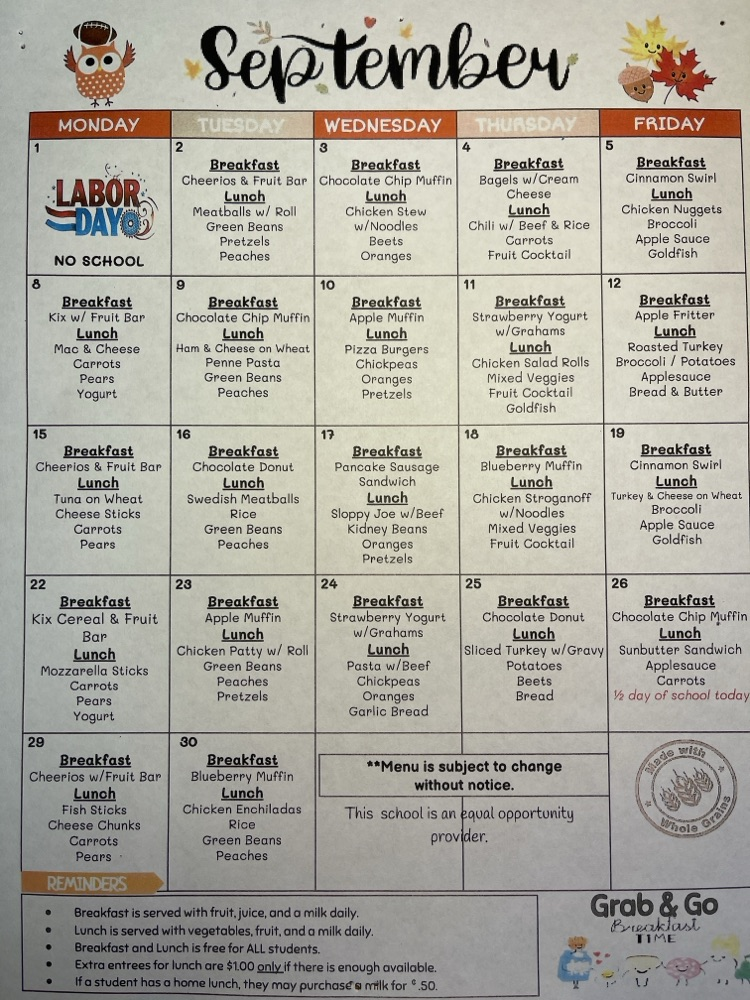 September Lunch Menu