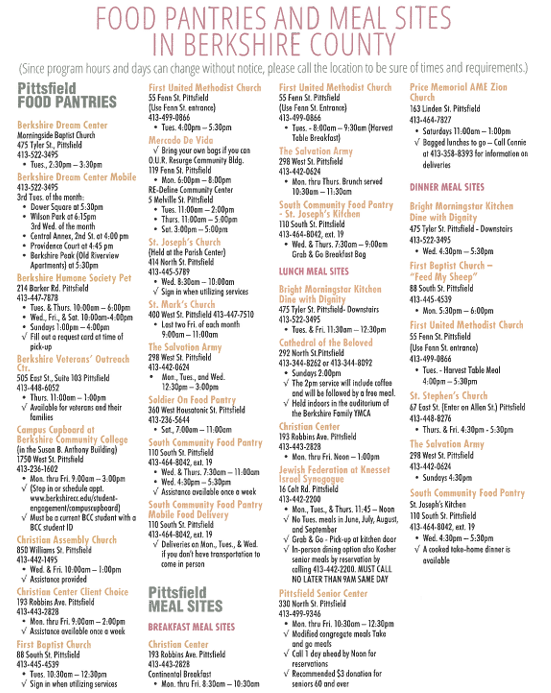 Food Pantries and Meal Sites in Berkshire County page 1