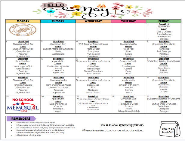 May Lunch Menu