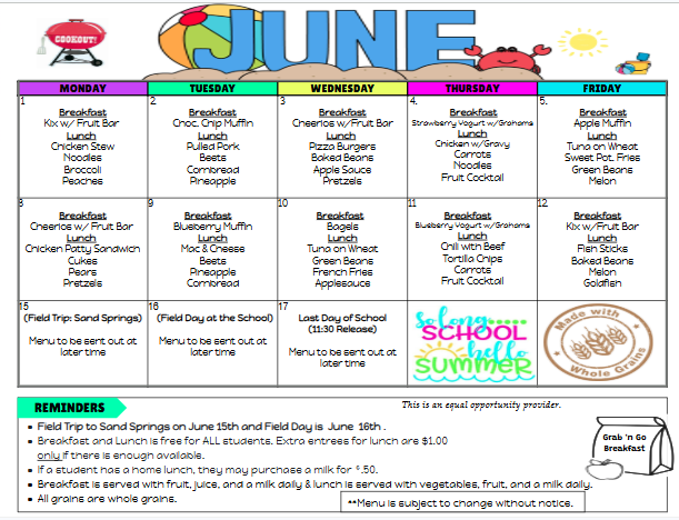 June Lunch Menu