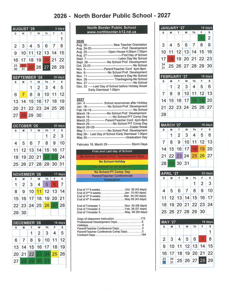North Border Calendar 2026-2027