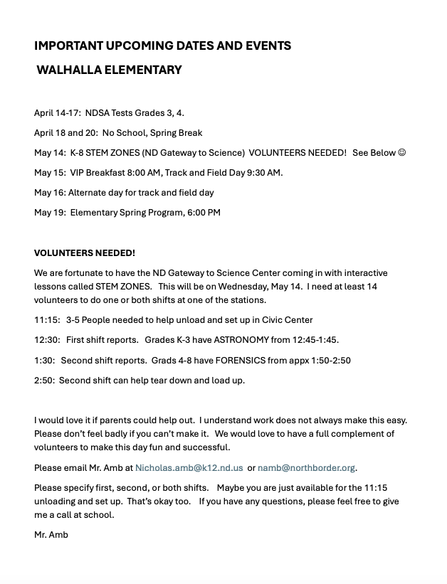 Important Dates